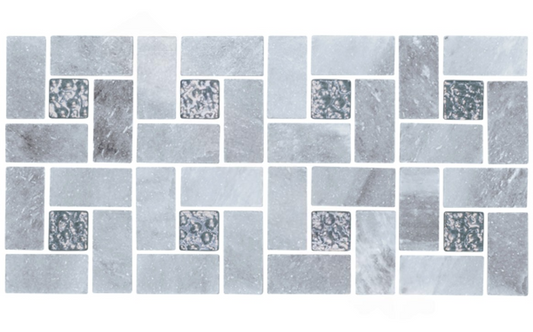 Full sheet of Fusion Pinwheel Gray Quartz tile