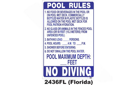 Front view of PoolStyle PS259 Florida Pool Rules Sign