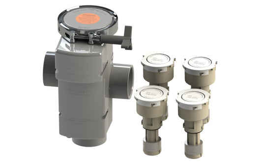 Front view of PUL Cirk 4-head light grey in-floor circulation system