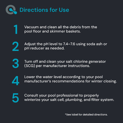 Step-by-step directions for pool maintenance on a dark background