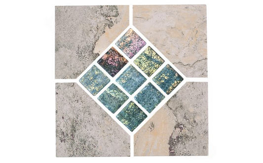 Front view of Silver Deco tile with glass center