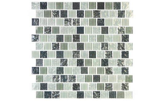 Soleil Silver 1" x 1" glass mosaic tile for pools and spas
