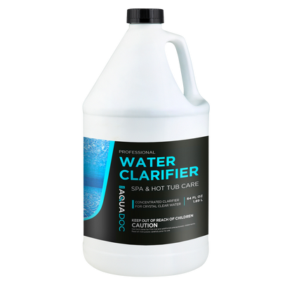 Gallon container of Aquadoc water clarifier on a white background